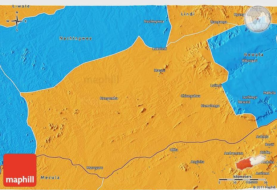 Political 3D Map Of Masasi, Masasi, Tanzania, Of Tanzania National Parks, Tanzania  With Regions