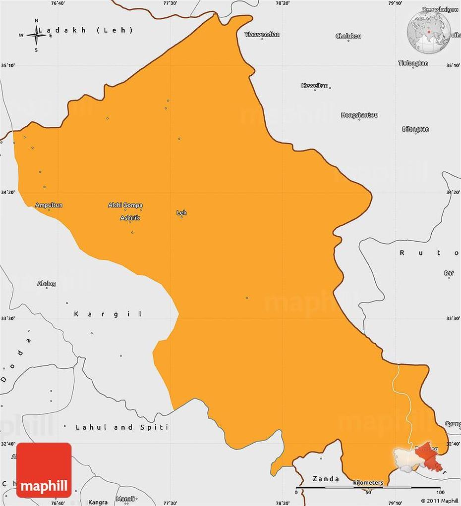 Political Simple Map Of Ladakh (Leh), Single Color Outside, Borders And …, Leh, India, Ladakh On India, Leh Ladakh