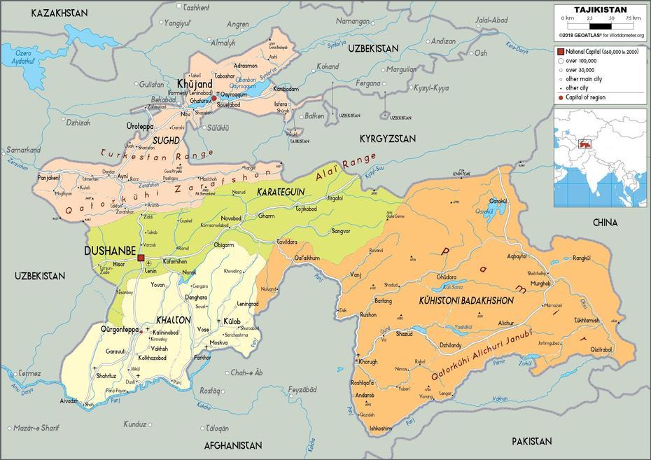 Tajikistan Map (Political) – Worldometer, Qaratog, Tajikistan, Tajikistan Borders, Kyrgyzstan And Tajikistan