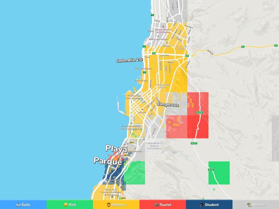Antofagasta Neighborhood Map, Antofagasta, Chile, Arica Chile, Atacama Chile