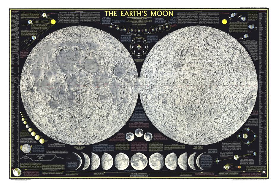 B”National Geographics Detailed Map Of The Moon From 1969; Its Got A …”, Moon, United States, Moon Landing, Usa Flag On Moon