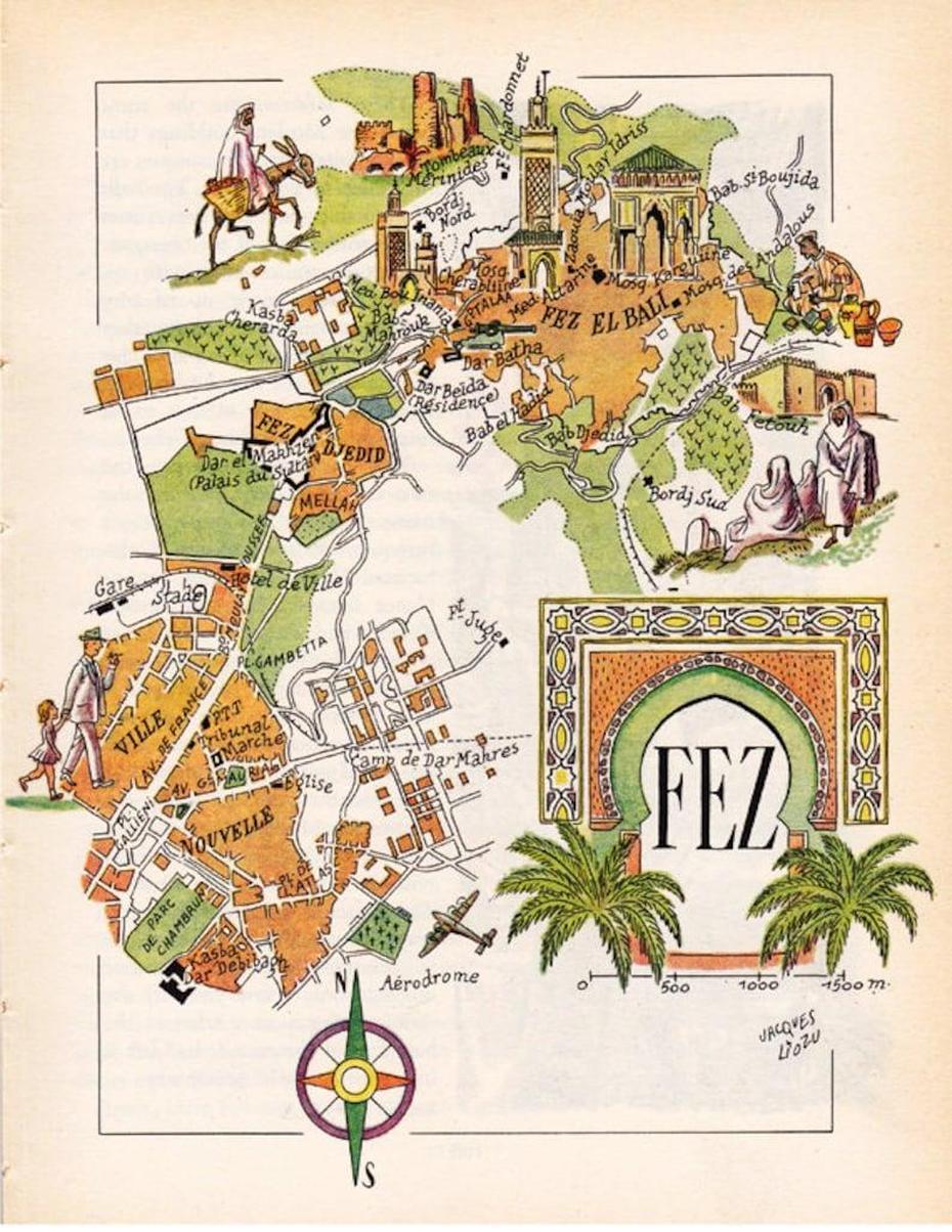 B”Old Map Of Fes Fez Morocco From The1950S By French | Etsy”, Fès, Morocco, El Jadida Morocco, Morocco Capital