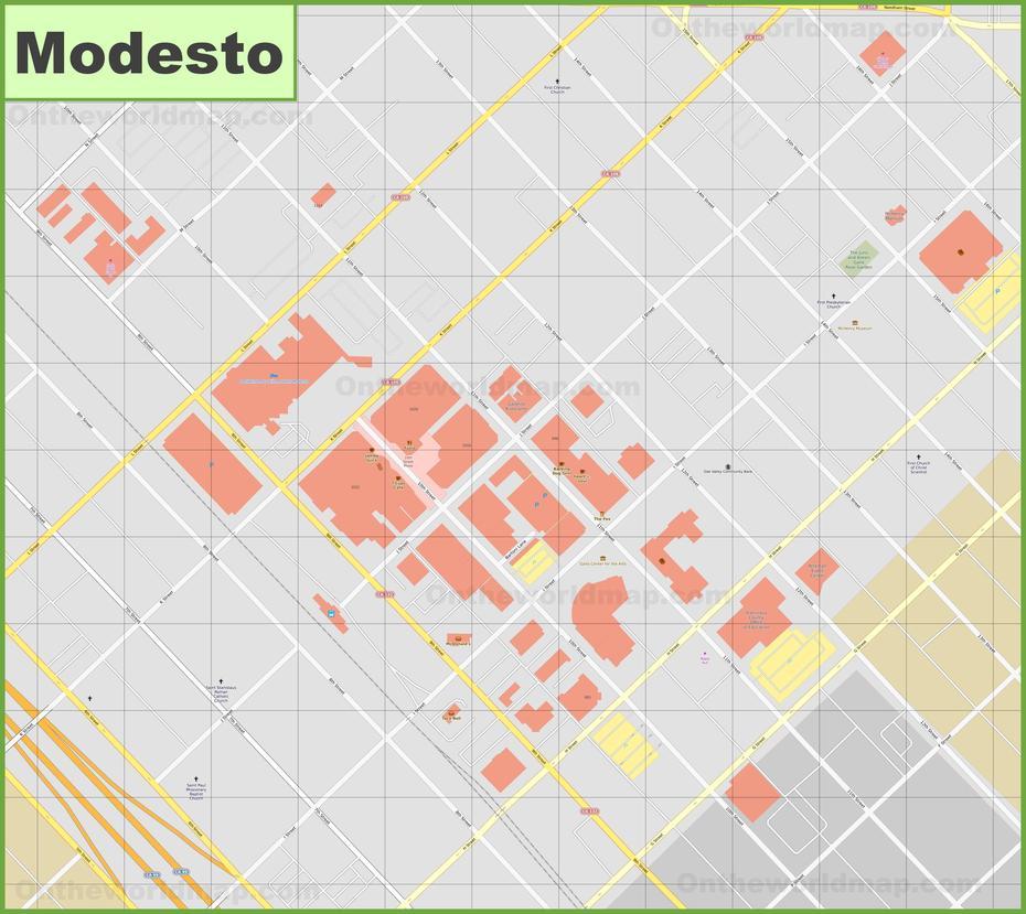 Detailed  Of Modesto Ca, Modesto Illinois, Modesto Downtown, Modesto, United States