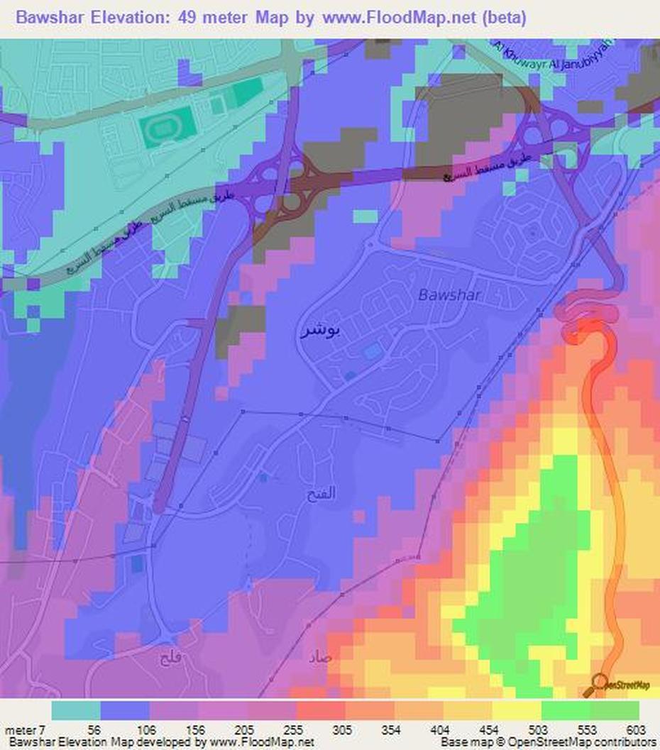 Elevation Of Bawshar,Oman Elevation Map, Topography, Contour, Bawshar, Oman, Sur Oman, Muscat On
