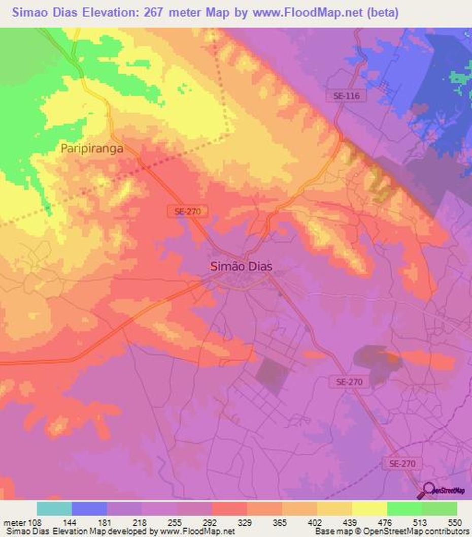 Elevation Of Simao Dias,Brazil Elevation Map, Topography, Contour, Simão Dias, Brazil, Nice Dias, Mayra Dias Miss Brazil