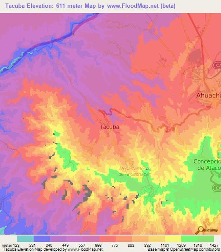 Elevation Of Tacuba,El Salvador Elevation Map, Topography, Contour, Tacuba, El Salvador, Ruinas De El Salvador, Cara Sucia El Salvador