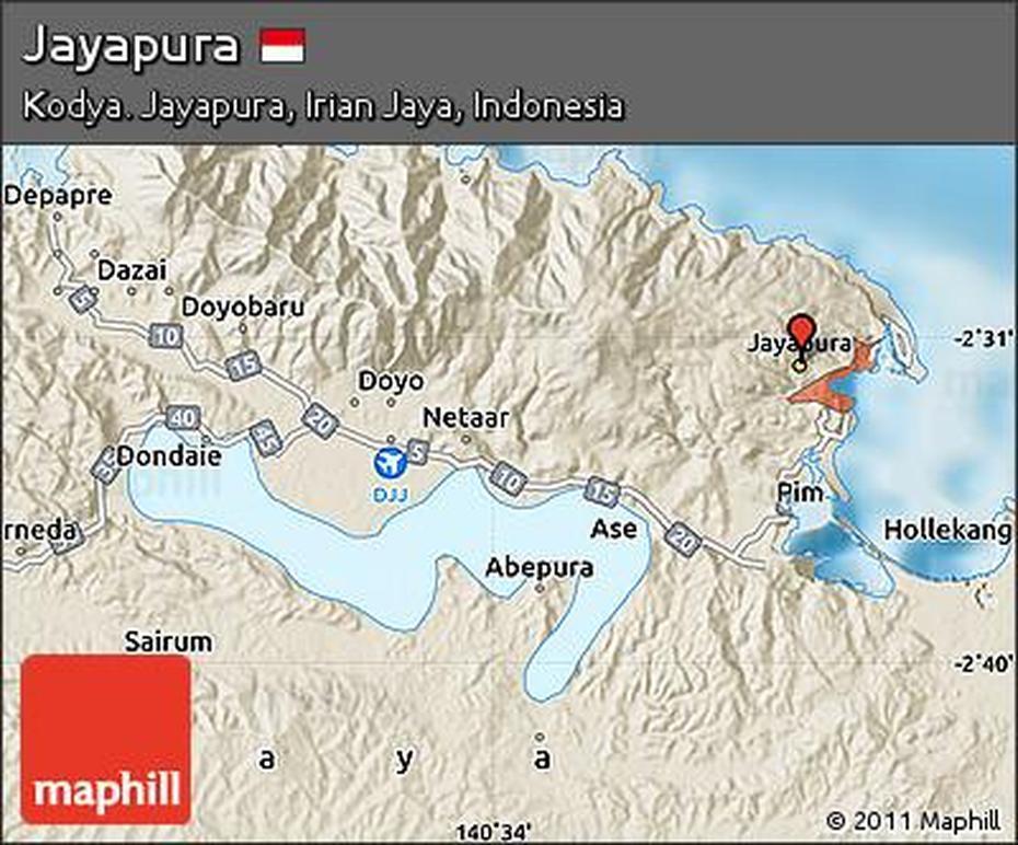 Free Shaded Relief Map Of Jayapura, Jayapura, Indonesia, Persipura, Gambar Kota Jayapura