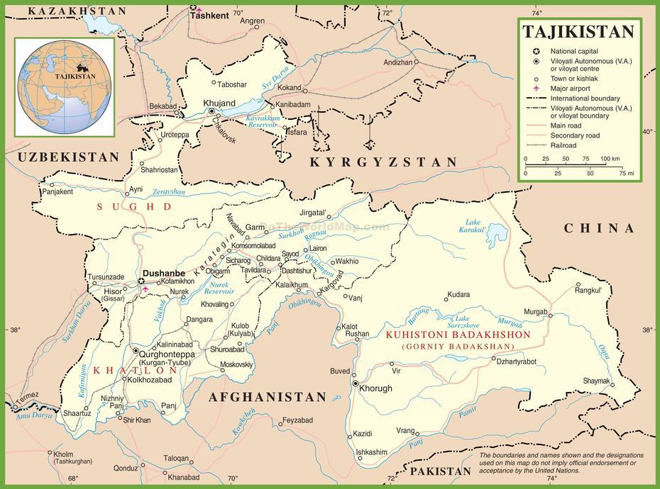 Large Detailed Political Map Of Tajikistan With Cities And Towns, Muchun, Tajikistan, Tajikistan Ethnic, Tajikistan Location