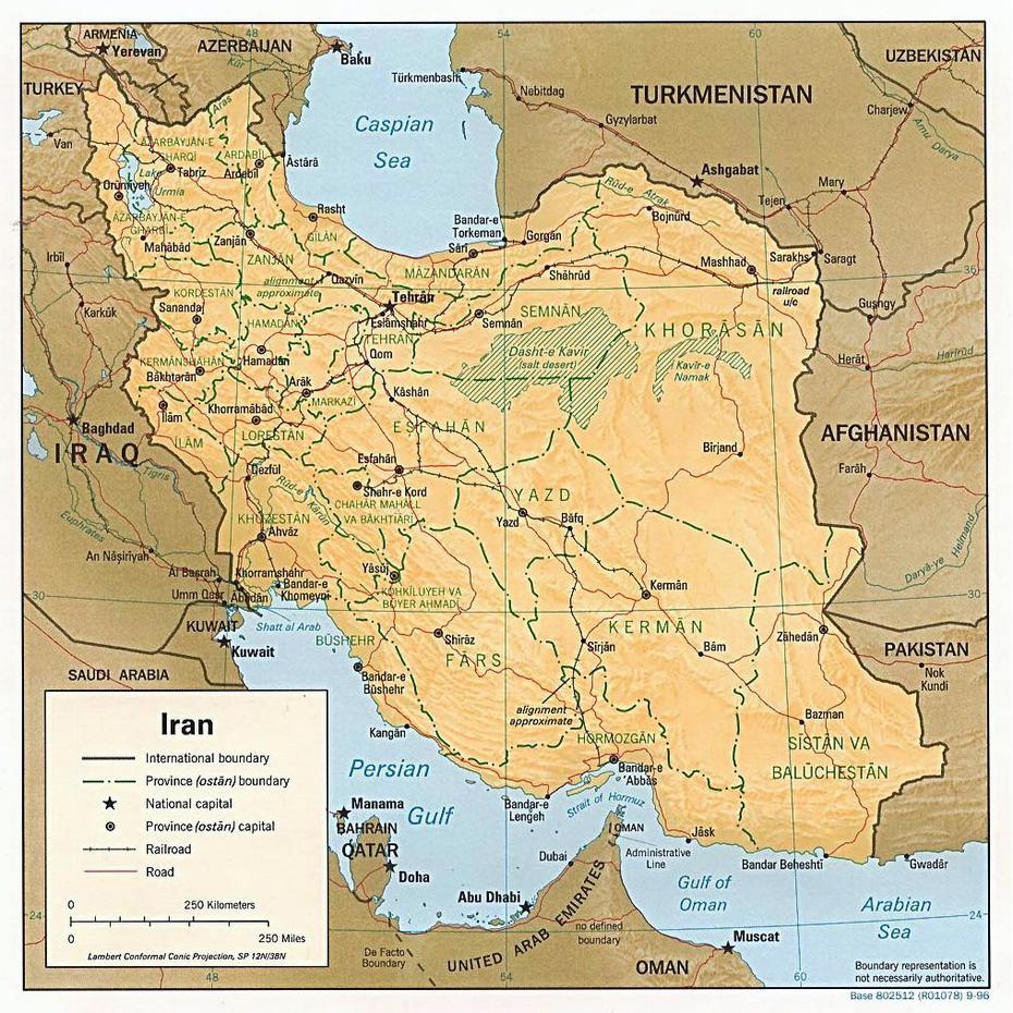 Large Political And Administrative Map Of Iran With Relief, Roads, Railroads And Cities – 1996 …, Khorramābād, Iran, Lorestan Iran, Tehran- Iran