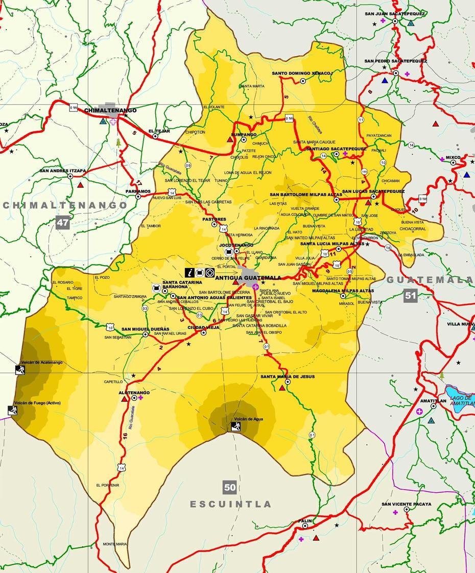 Mapa De Sacatepequez – Tamano Completo | Gifex, San Martín Sacatepéquez, Guatemala, Peten Guatemala, Atitlan