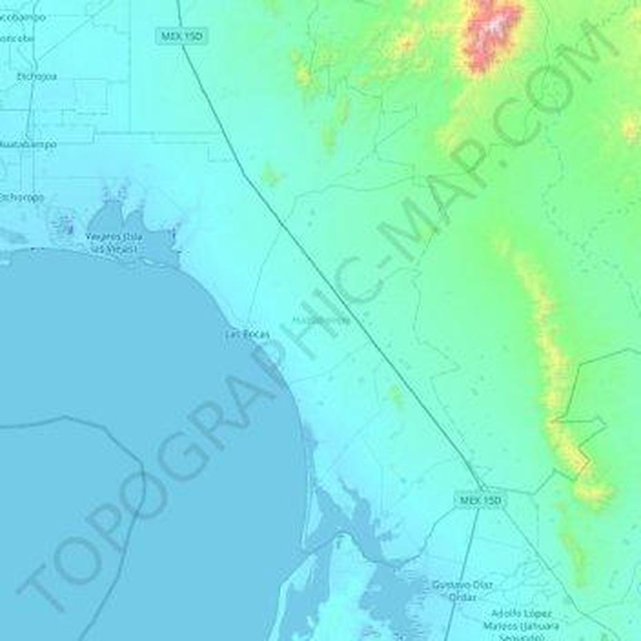 Mapa Topografico Huatabampo, Altitud, Relieve, Huatabampo, Mexico, A De Sonora Mexico, Puerto Escondido Mexico
