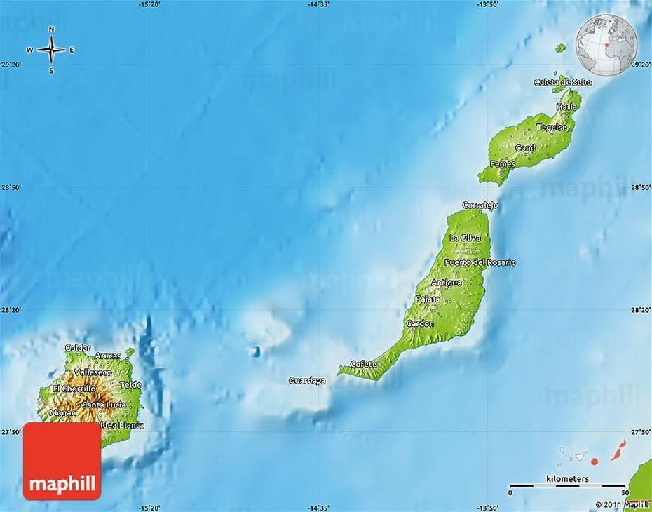 Physical Map Of Las Palmas, Las Palmas, Spain, Las Palmas Airport, Las Palmas De Canaria