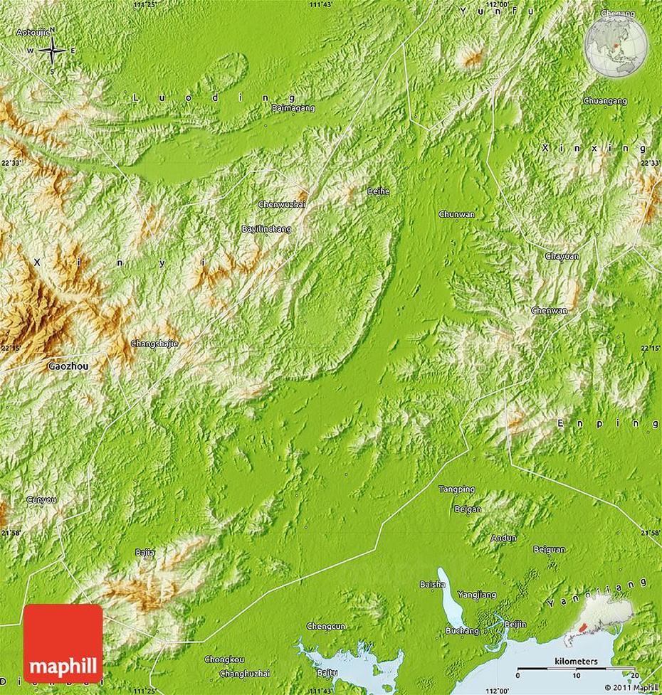 Physical Map Of Yangchun, Yangchun, China, Wuhu China, Hefei China