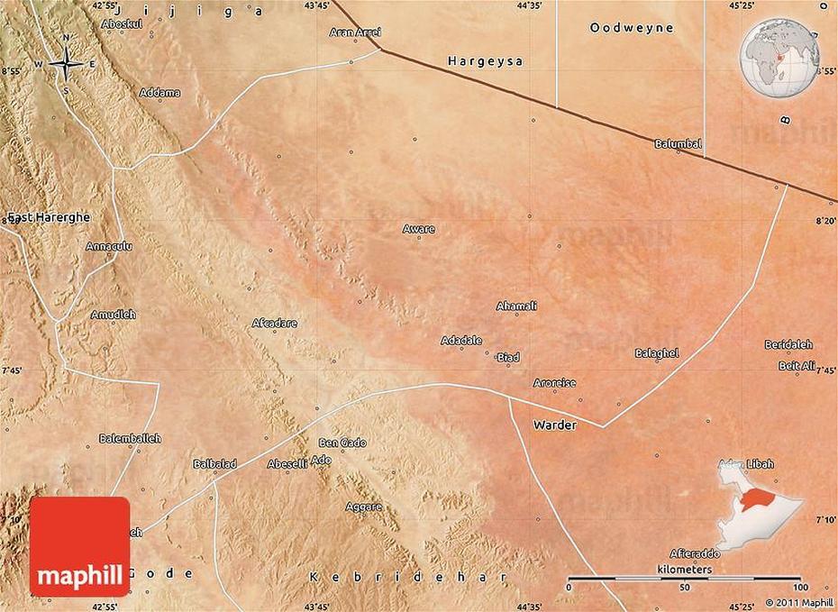 Satellite Map Of Degehabur, Degeh Bur, Ethiopia, Ethiopia  With Regions, Old Ethiopia