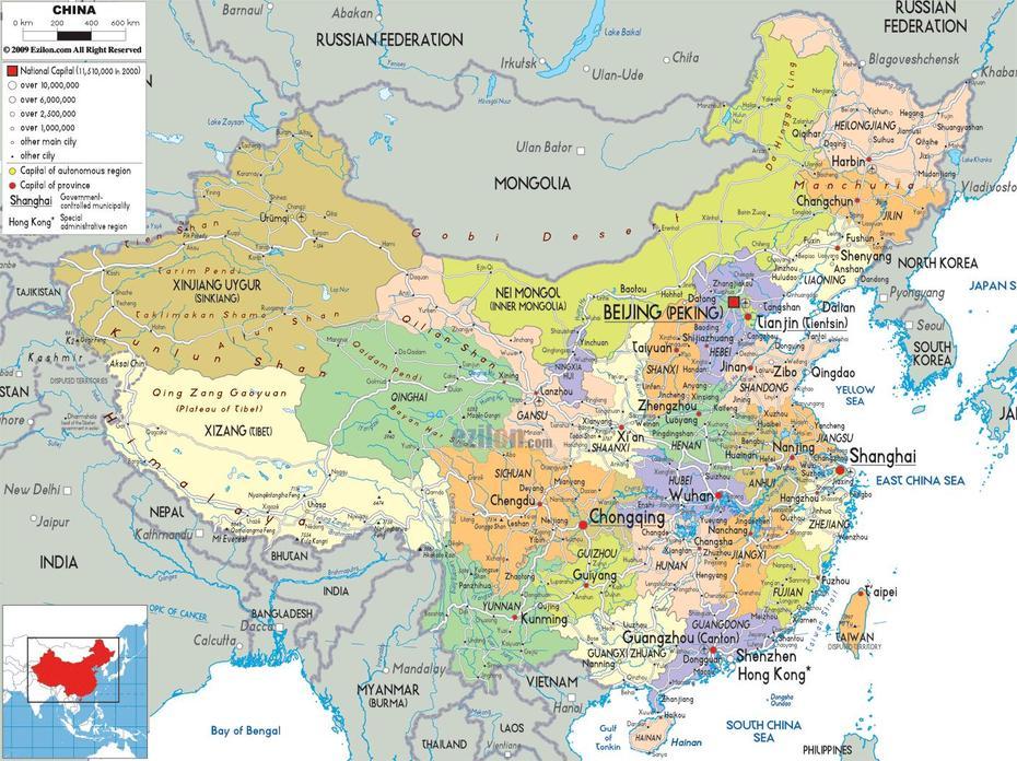 Detailed Political Map Of China – Ezilon Maps, Yingcheng, China, China  Printable, Of China Provinces