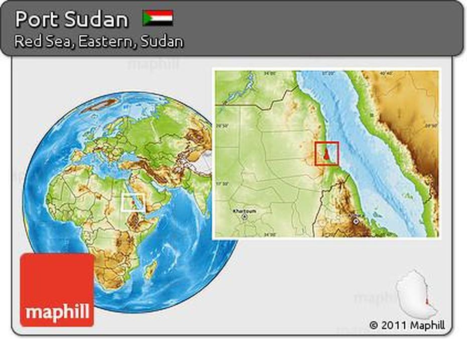 Free Physical Location Map Of Port Sudan, Port Sudan, Sudan, Sudan Hotels, Port Sudan People