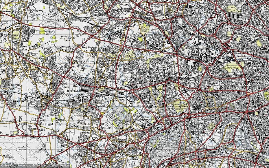 Historic Ordnance Survey Map Of Hanwell, 1945, Hanwell, United Kingdom, Southall London, Bunny Park Hanwell