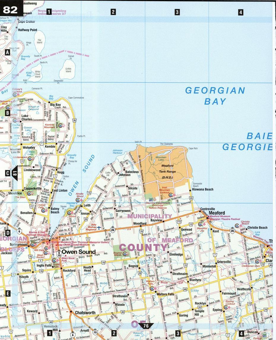 Road Map Owen Sound City Surrounding Area (Ontario, Canada) Free Large, Owen Sound, Canada, Indian Falls Owen Sound, Beach Owen Sound