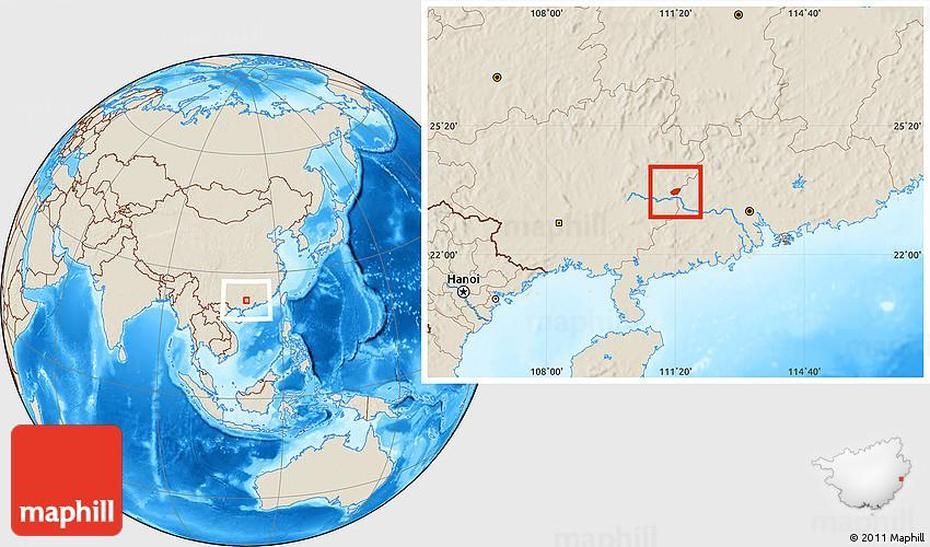 Shaded Relief Location Map Of Wuzhou Shi, Wuzhou, China, Yinchuan, Yangzhou China