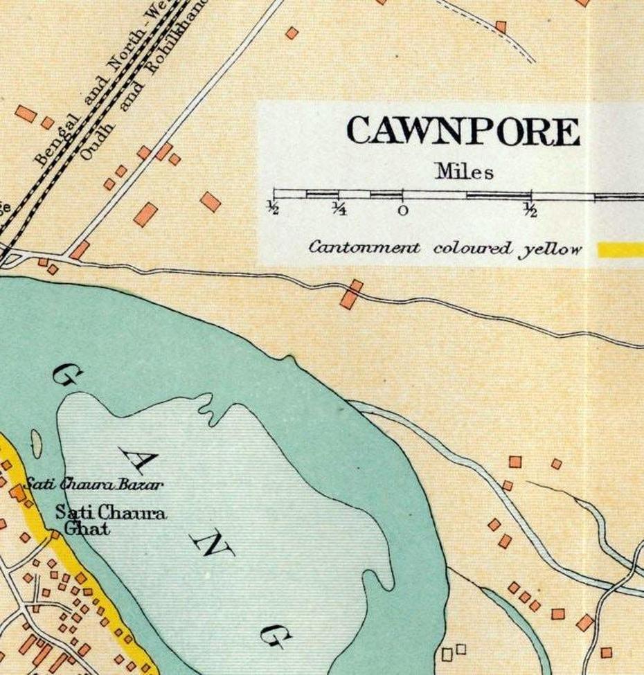 Vintage Map Of Cawnpore India 1924 City Map Old City Map, Cawnpore, India, Siege Of Cawnpore, Cawnpore Massacre