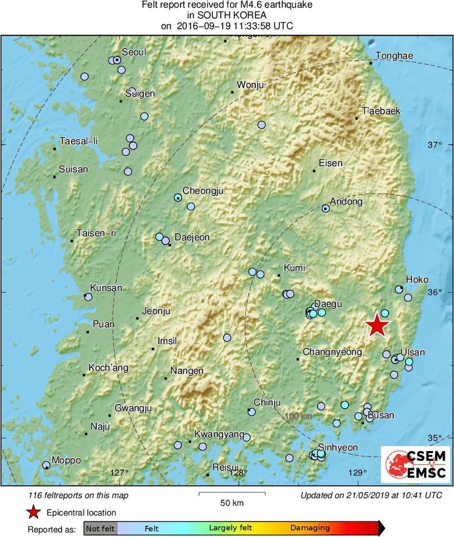 2016-09-19 Mw 4.6 South Korea, Kimhae, South Korea, South Gyeongsang Province, Seoul Korea Airport