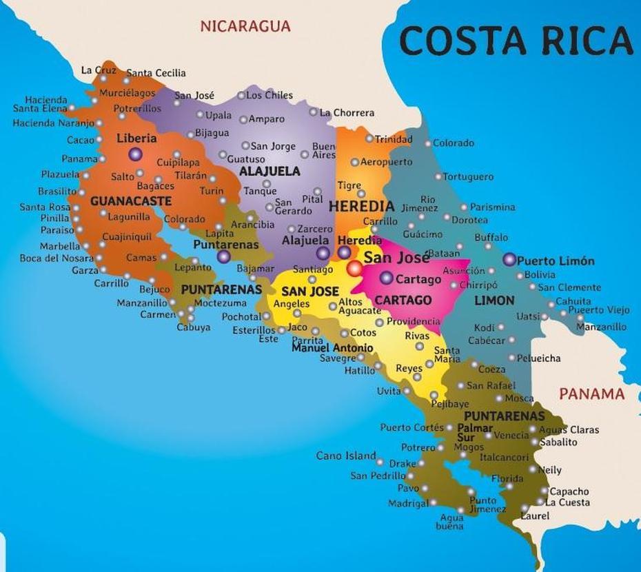Costa Rica  With Cities, Printable  San Jose, Costa Rica, San José, Costa Rica