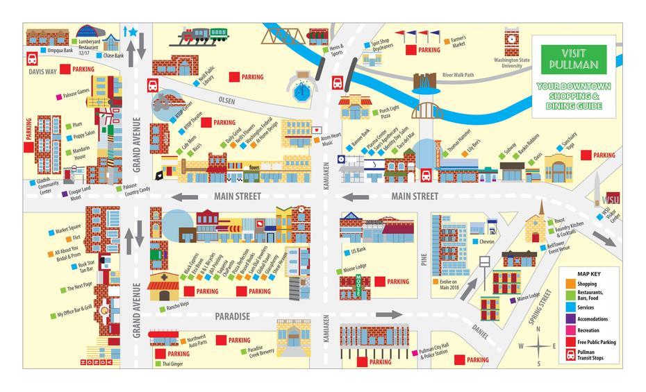 Downtown Map Of Pullman Washington, Designed By Hk Creative …, Pullman, United States, Pullman Illinois, Reims France