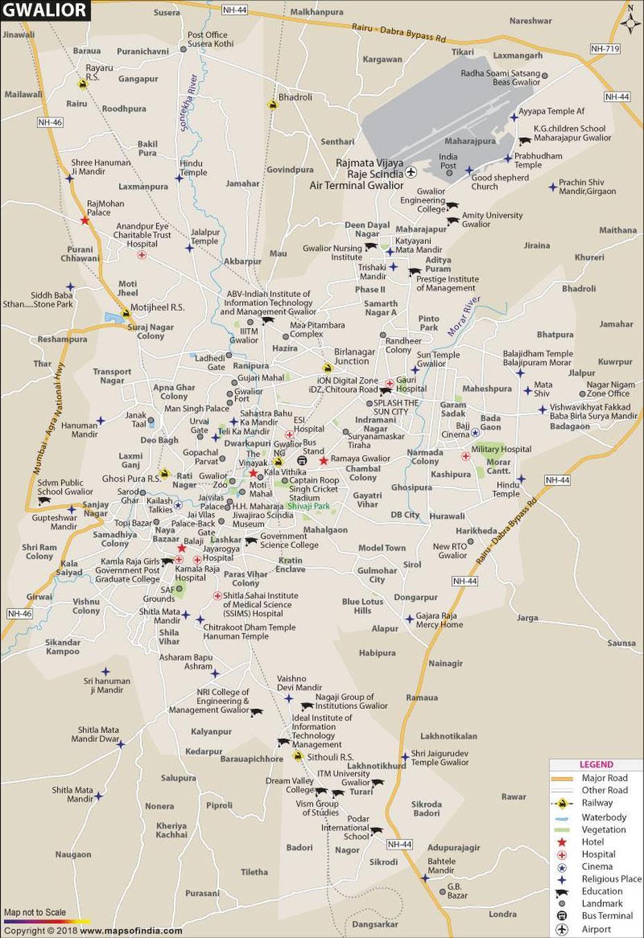 Gwalior City Map, Gwalior, India, India Elevation, Jhansi India