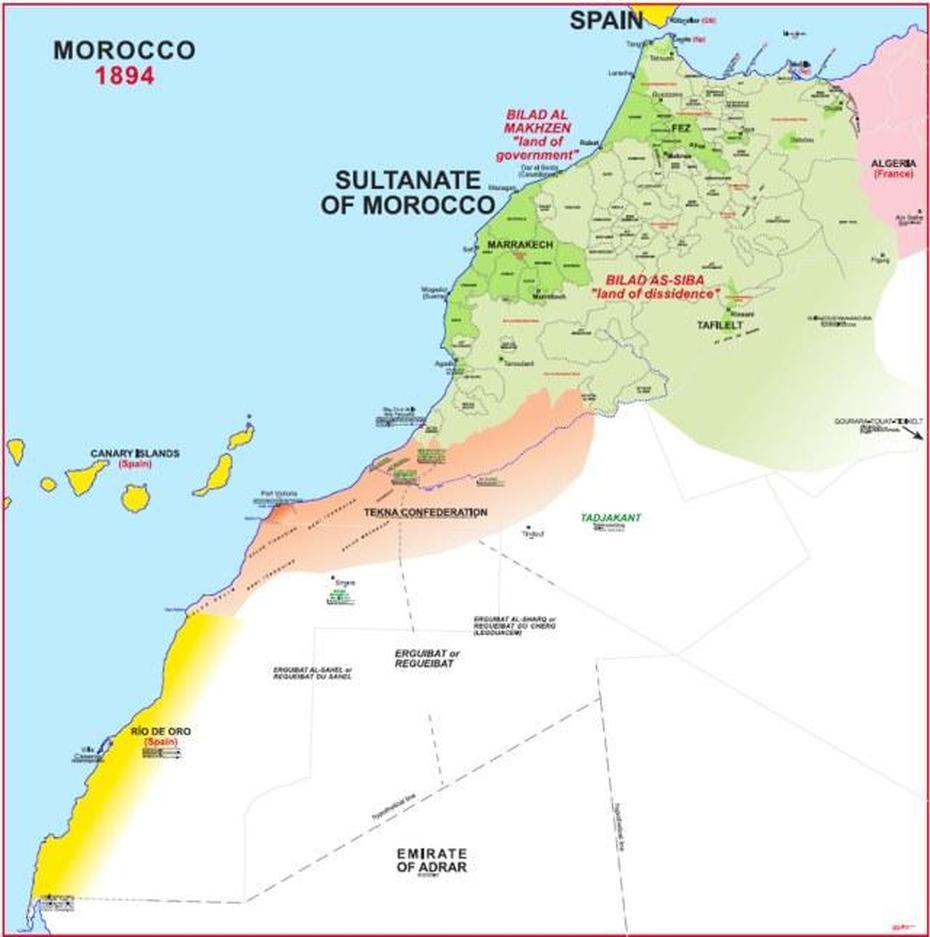 Hisatlas – Map Of Morocco 1894, Bahharet Oulad Ayyad, Morocco, Fez Morocco, Morocco  With Cities