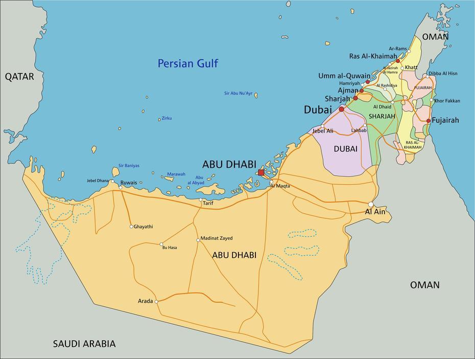 Map United Arab Emirates, Kalbā, United Arab Emirates, Uae  Blank, United Arab Emirates Middle East