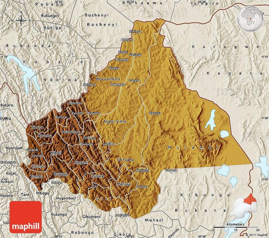 Physical Map Of Byumba, Shaded Relief Outside, Byumba, Rwanda, Butare Rwanda, Le Rwanda