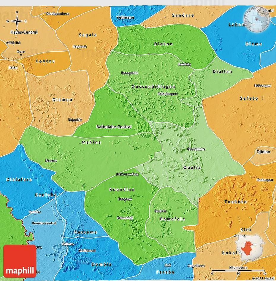 Political Shades 3D Map Of Bafoulabe, Bafoulabé, Mali, Timbuktu Mali, Mali Capital