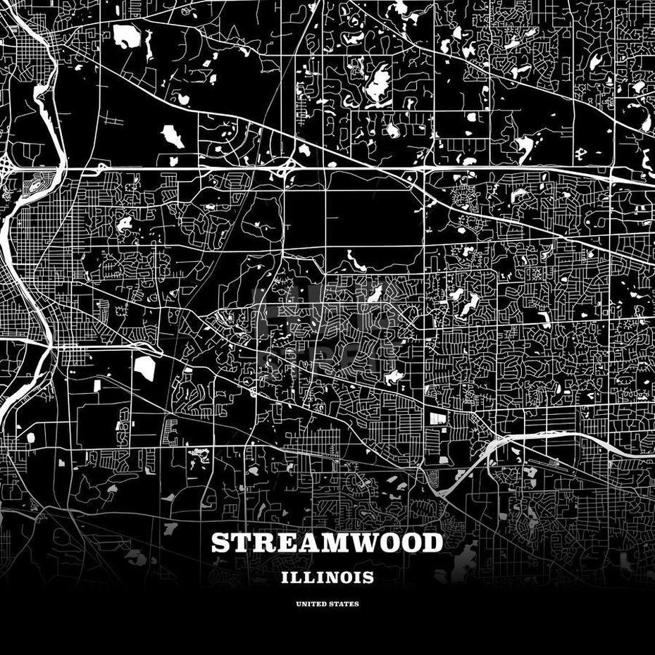 Black Map Poster Template Of Streamwood, Illinois, Usa | Hebstreits …, Streamwood, United States, Streamwood Il, Streamwood Illinois