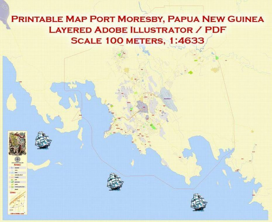 Editable Pdf Map Port Moresby, Papua New Guinea, Exact City Plan Map, Port Moresby, Papua New Guinea, Papua New Guinea Indonesia, Madang Papua New Guinea