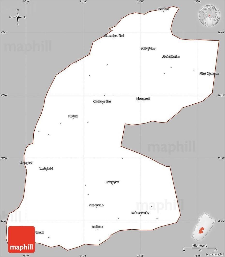 Gray Simple Map Of Multan, Cropped Outside, Multan, Pakistan, Karachi Pakistan, Islamabad Pakistan