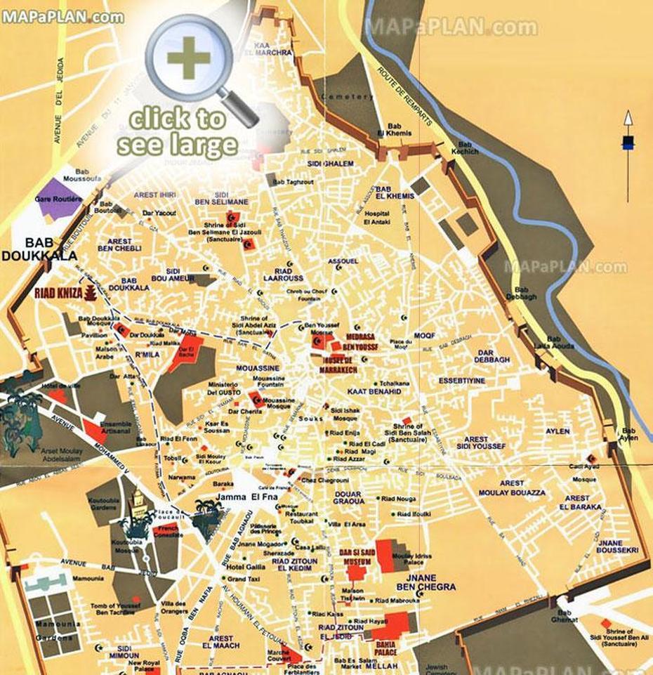 Map Of Marrakech Tourist Attractions – Tourist Destination In The World, Marrakech, Morocco, Morocco Coast, Large  Of Morocco