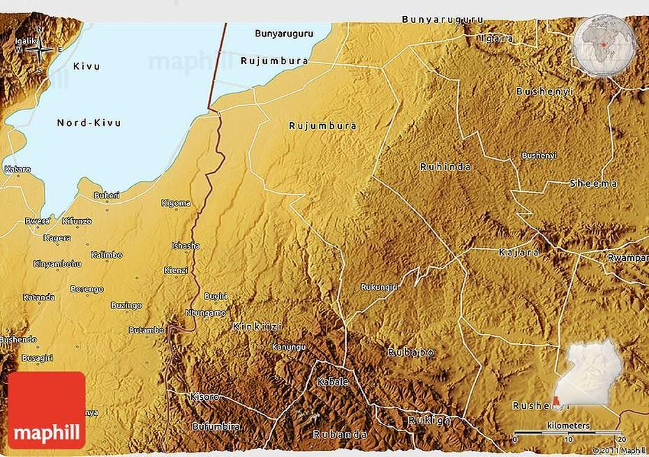 Physical 3D Map Of Rukungiri, Rukungiri, Uganda, Kisiizi  Falls, Uganda Nurse