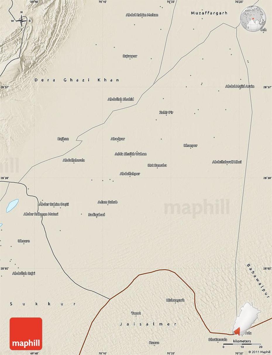 Shaded Relief Map Of Rahim Yar Khan, Rahimyar Khan, Pakistan, Pakistan Hills, Rahim Yar Khan District