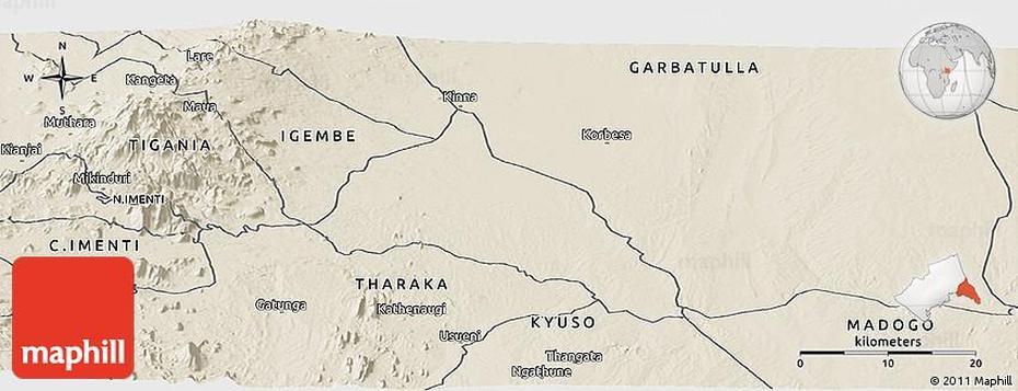 Shaded Relief Panoramic Map Of Meru National Park, Meru, Kenya, Amboseli Kenya, Kenya  Printable
