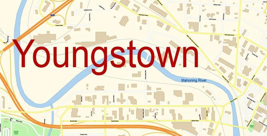 Youngstown Area Map Vector Extra Detailed City Plan Editable Illustrator, Youngstown, United States, Youngstown State University Dorms, Of Youngstown Ohio Neighborhoods