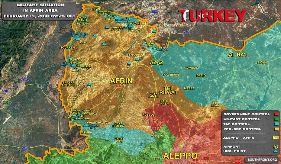 B”Military Situation In Syrias Afrin Area On February 14, 2018 (Map Update)”, ‘Afrīn, Syria, Syria  Google, Current Syria Conflict