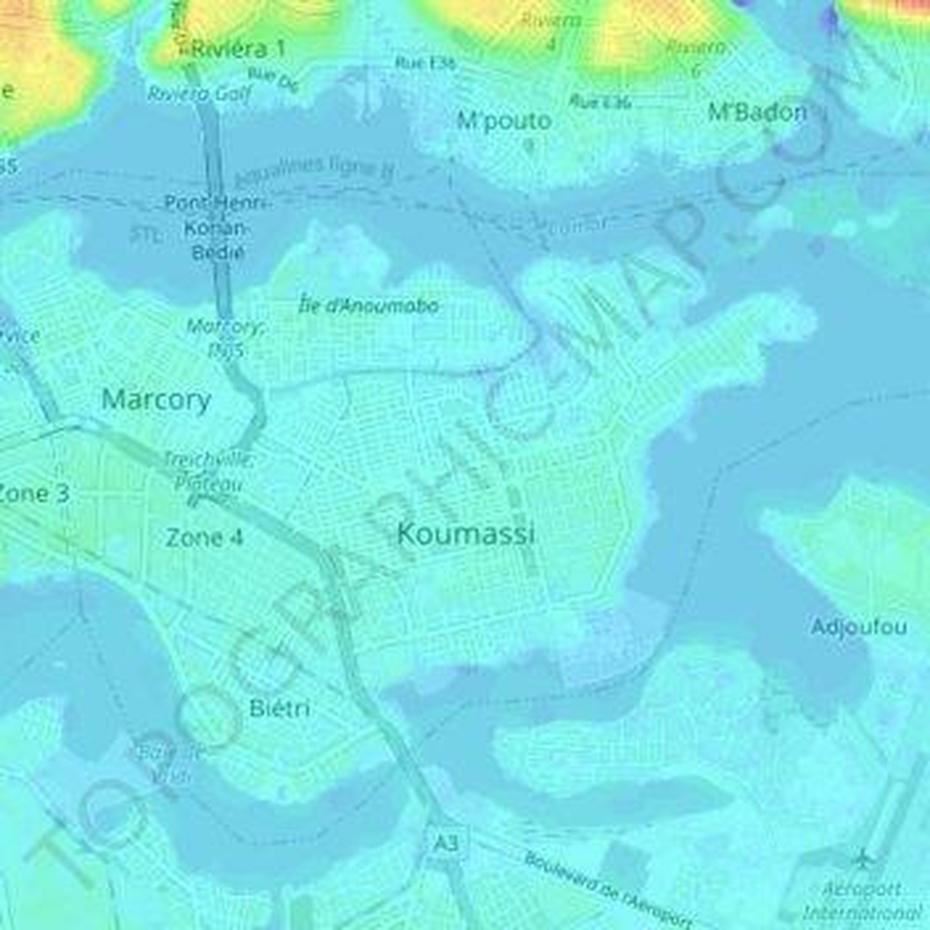 Carte Topographique Koumassi, Altitude, Relief, Koumassi, Côte D’Ivoire, La Cote D’Ivoire, Yamoussoukro