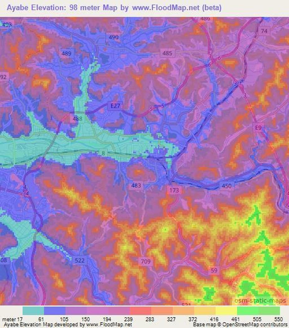 Elevation Of Ayabe,Japan Elevation Map, Topography, Contour, Ayabe, Japan, Ayabe, Japan