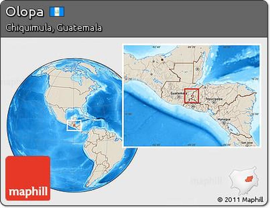 Free Shaded Relief Location Map Of Olopa, Olopa, Guatemala, Guatemala  Outline, Guatemala  With Cities