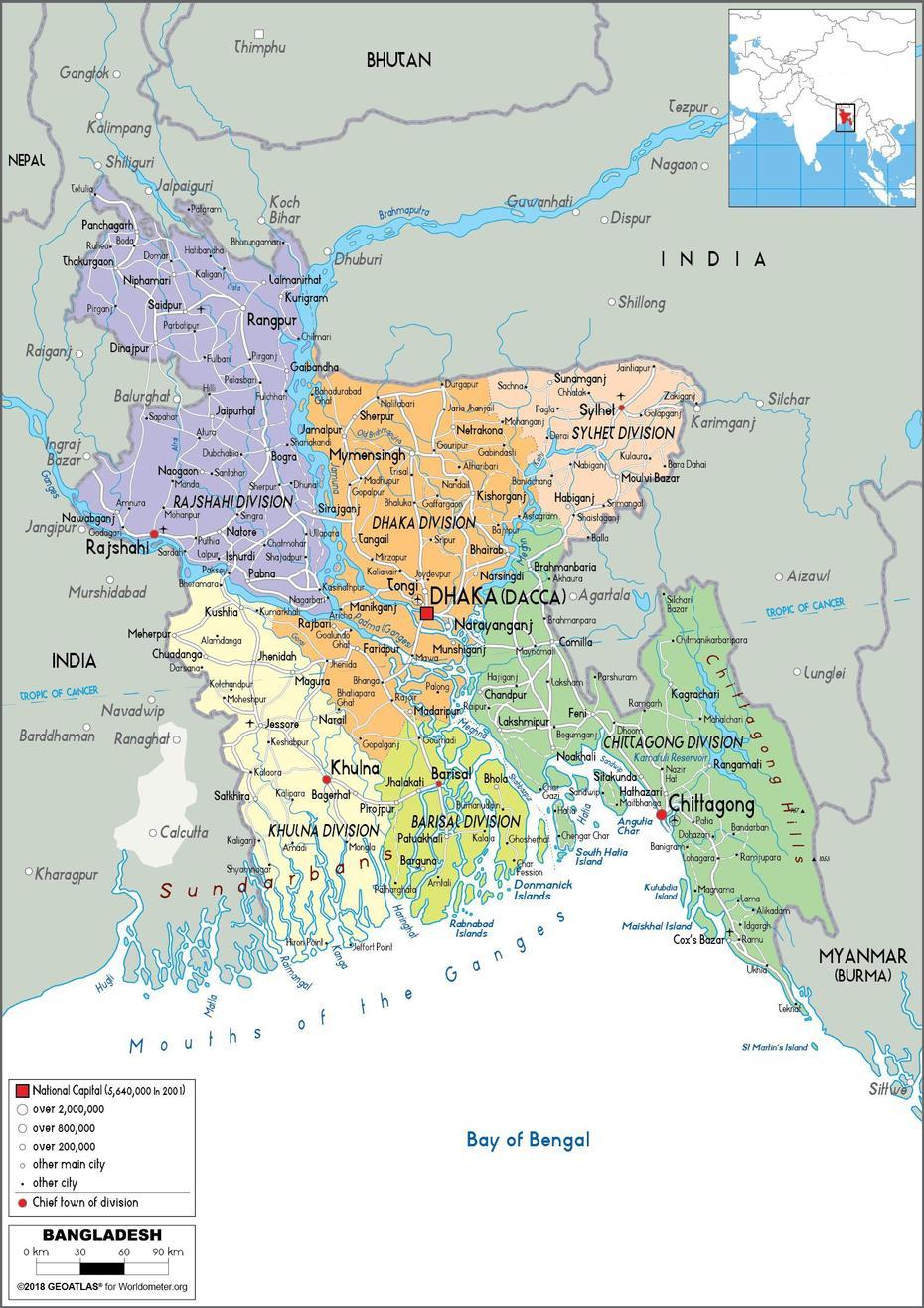 Large Size Political Map Of Bangladesh – Worldometer, Mathba, Bangladesh, Bangladesh Flood, Bangladesh  District Wise