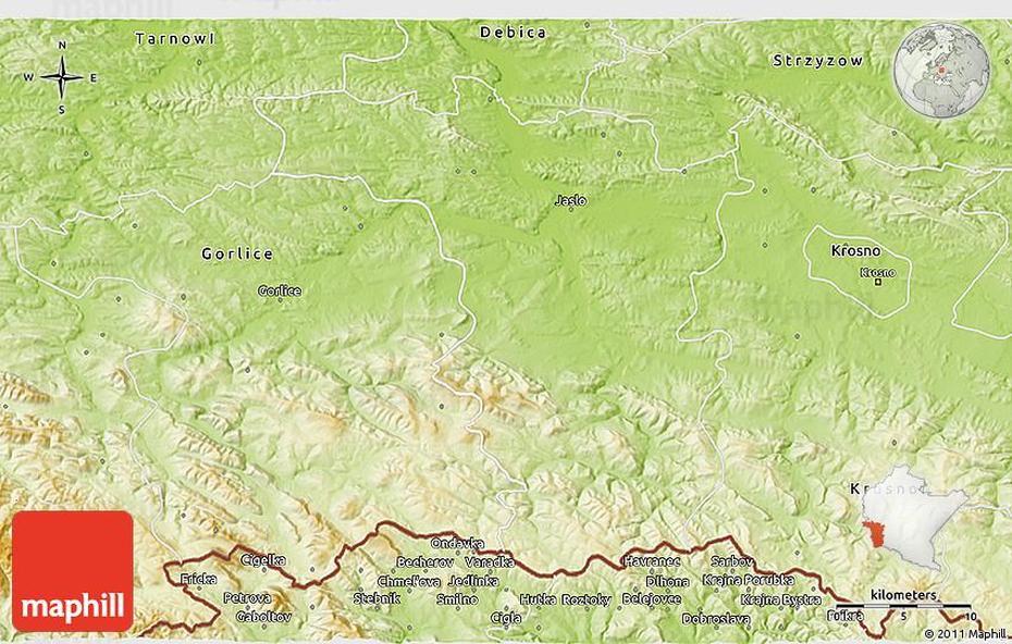 Physical 3D Map Of Jaslo, Jasło, Poland, Galicia Poland, Debica Poland