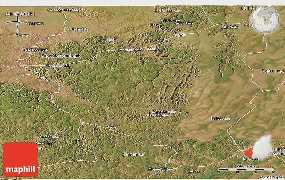 Satellite Panoramic Map Of Cacolo, Cacolo, Angola, Angola World, Angola Oil