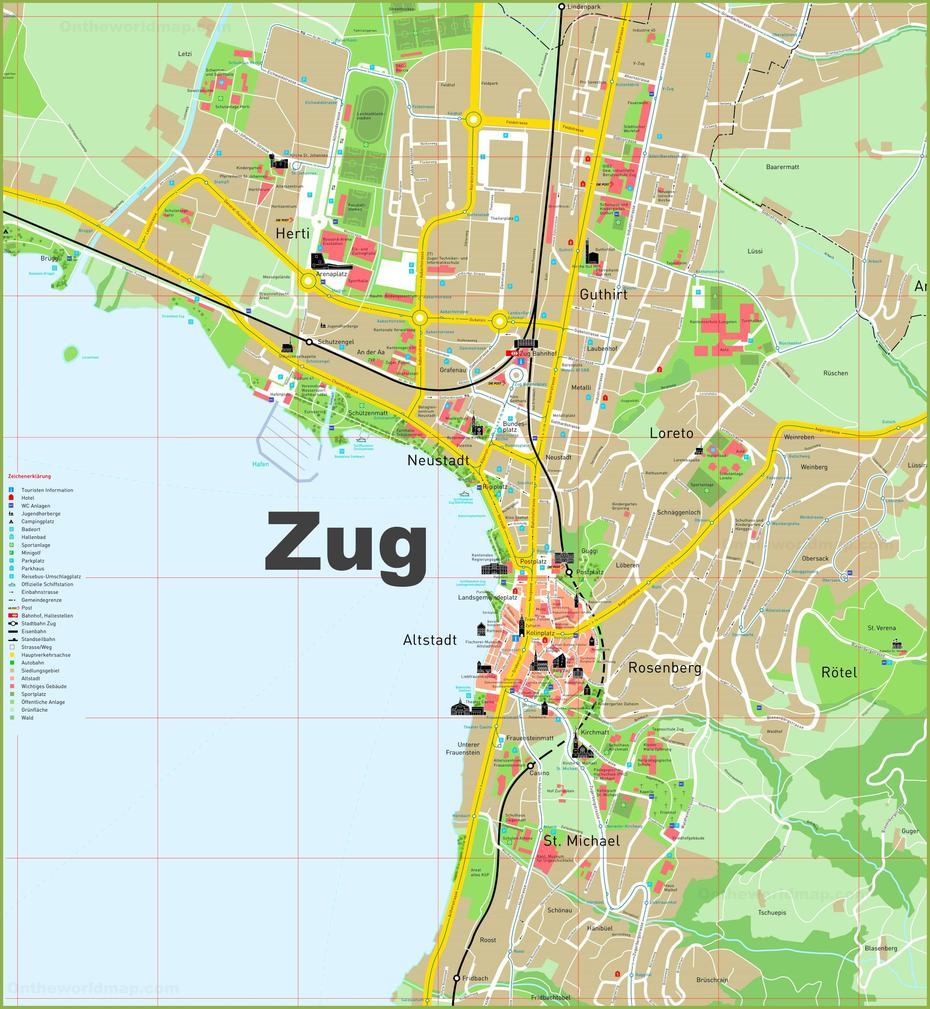 Zug Tourist Map, Zug, Switzerland, Lake Zug, Switzerland City