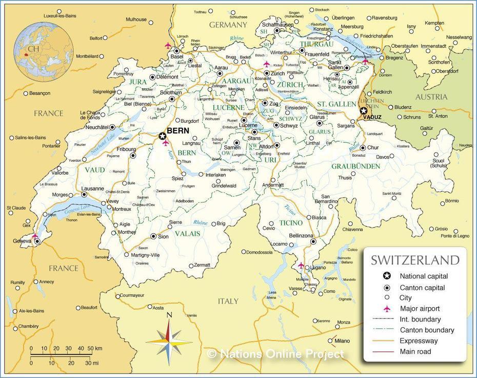 Administrative Map Of Switzerland – Nations Online Project | Map Of …, Landecy, Switzerland, Switzerland Regions, Switzerland Alps