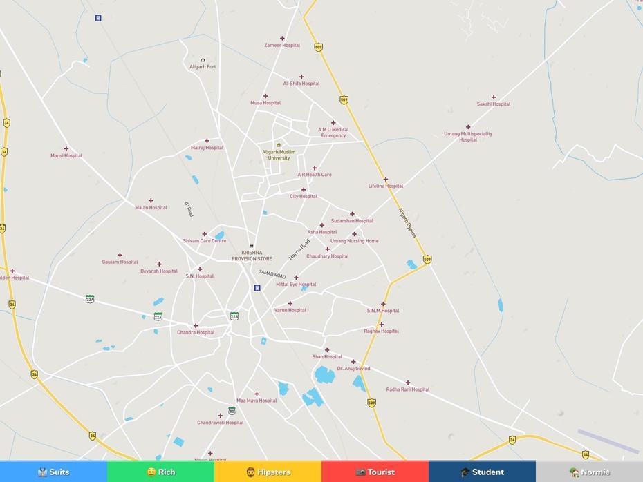 Aligarh Neighborhood Map, Alīgarh, India, India  1857, Aligarh Muslim University India